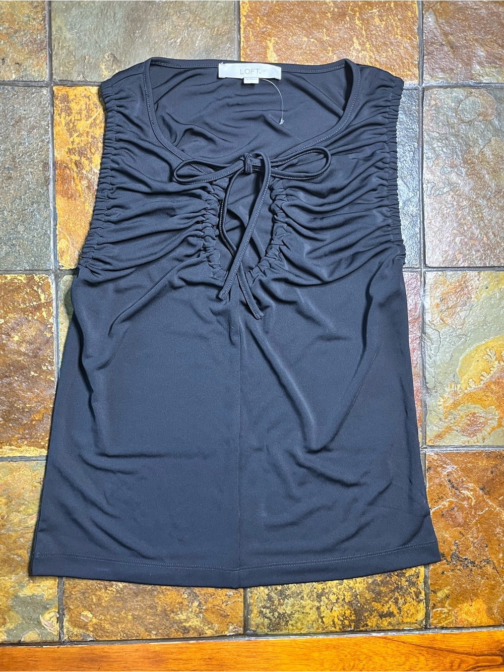 LOFT Black Ruched Tie-Front Tank Top-Small